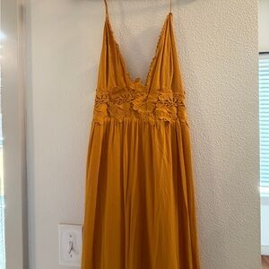 Forever 21 yellow low cut halter maxi dress, size M